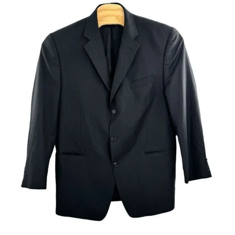 Calvin Klein Mens 46 L Black  3 Button‎ 100% Wool Blazer Sports Jacket